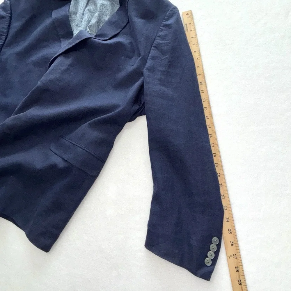 Lauren Ralph Lauren Men's 60L 100% Linen Navy Blue Blazer Paisley Lined